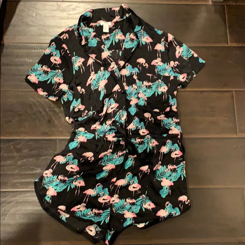 Flamingo satin romper
